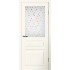 Дверь межкомнатная Сибирь Профиль Классик C03 Эмалит ваниль, стекло художественное